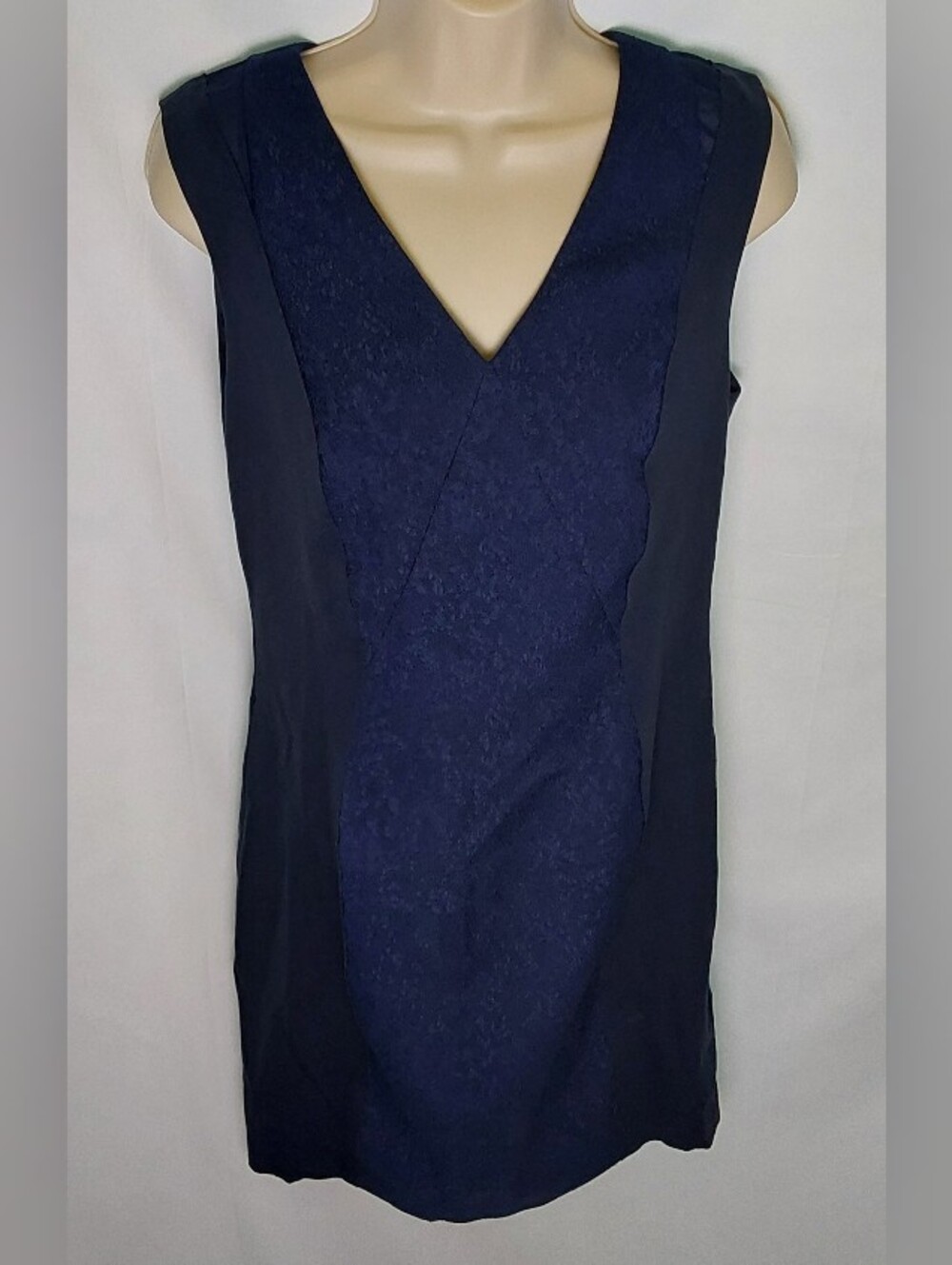 Elie Tahari Navy Textured-Panel V-Neck Mini Dress